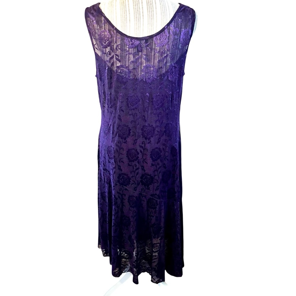 NEW Connected Apparel Dress Size 12 Midi Deep Purple Floral Lace Asymmetrical - Picture 6 of 16
